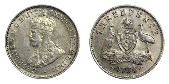 Australian 1936 threepence ef grade