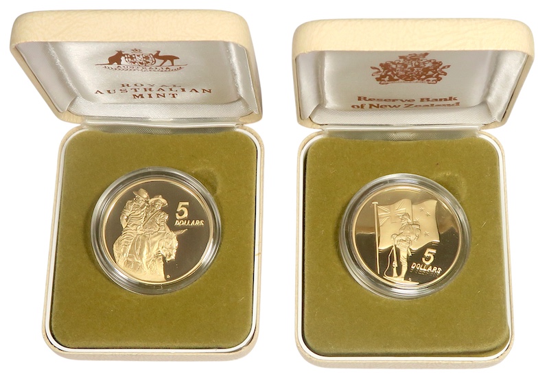 Anzac five dollar coins 1990