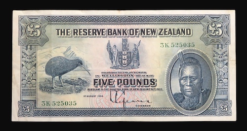 New zealand five pounds 1934
