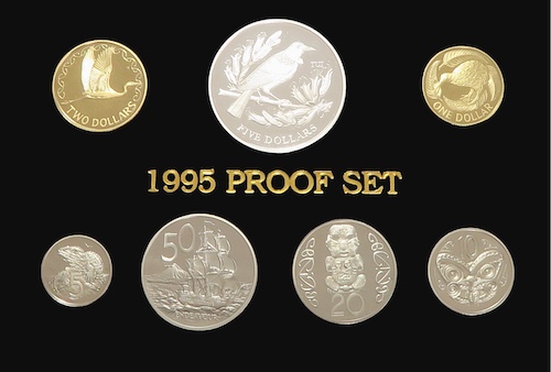 Proof coin set 1995 the tui bird silver five dollar coin