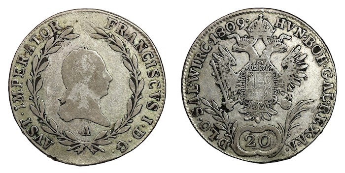 Austrian silver 20 kreuzer 1809a