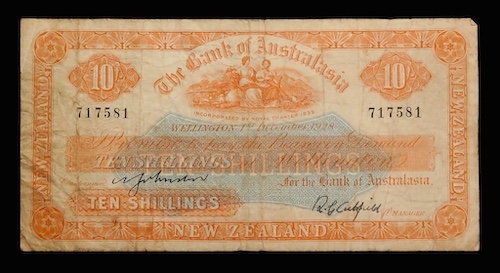 The bank of australasia ten shillings 1928