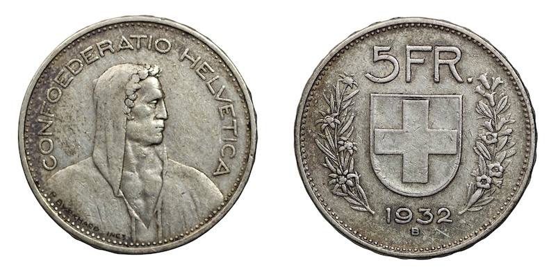 Switzerland five francs 1932