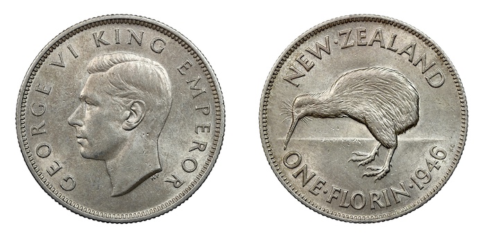 New zealand 1946 florin excellent coin