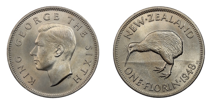 1948 new zealand florin hard coin to find in this high grade