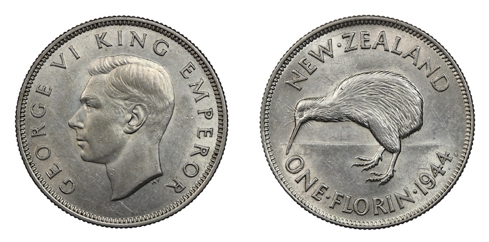 New Zealand key date florin 1944