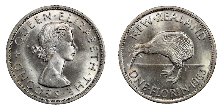 New zealand 1963 florin gem uncirculated coin