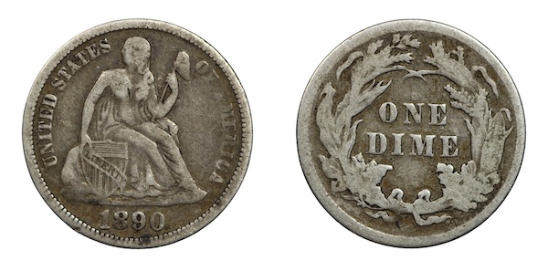 Seated libert dime 1890