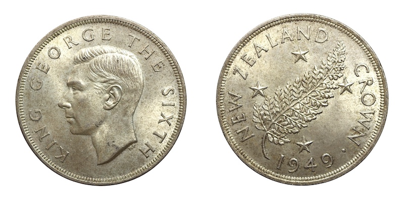 New zealand 1949 silver crown coin