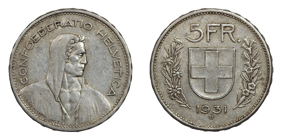 Switzerland five francs 1931