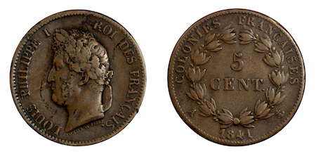 French colonial five cent 1841