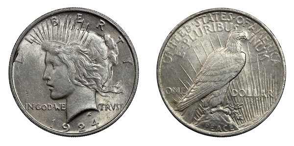 Peace dollar 1924 ef 45 grade