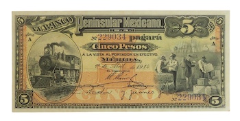 El banco peninsular mexicano 5 pesos 1914