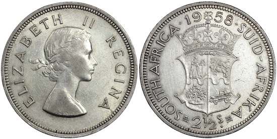 South african two shillings 1958