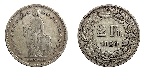 Switzerland 2 francs 1920