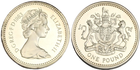 United kingdom silver piedfort pound coin 1983