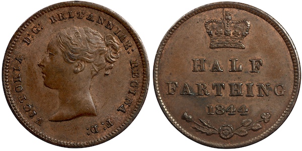 1844 half farthing quality example
