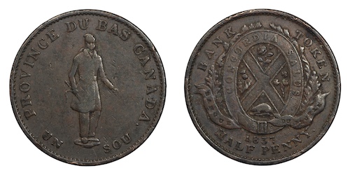 Canada quebec un sou bank token 1837