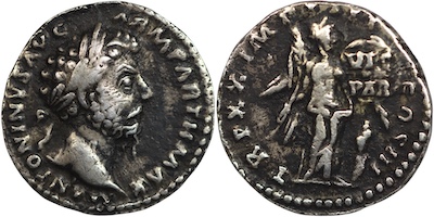 Marcus aurelius denarius rome circa 166 to 167 AD