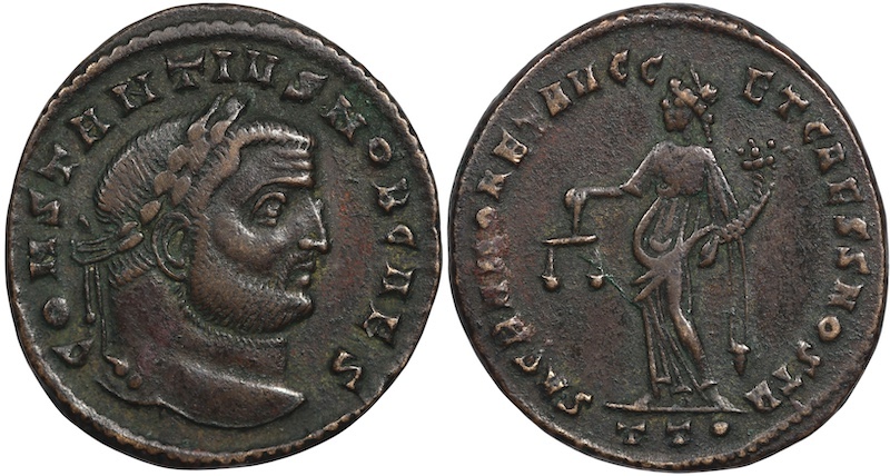 Constantius bronze follis circa 304 to 305
