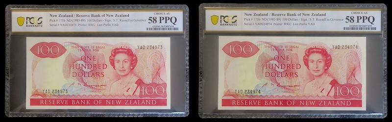 New zealand 100 dollar pcgs pair