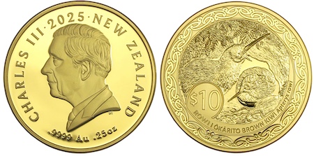 New zealand ten diollars gold 2025 king charles the third