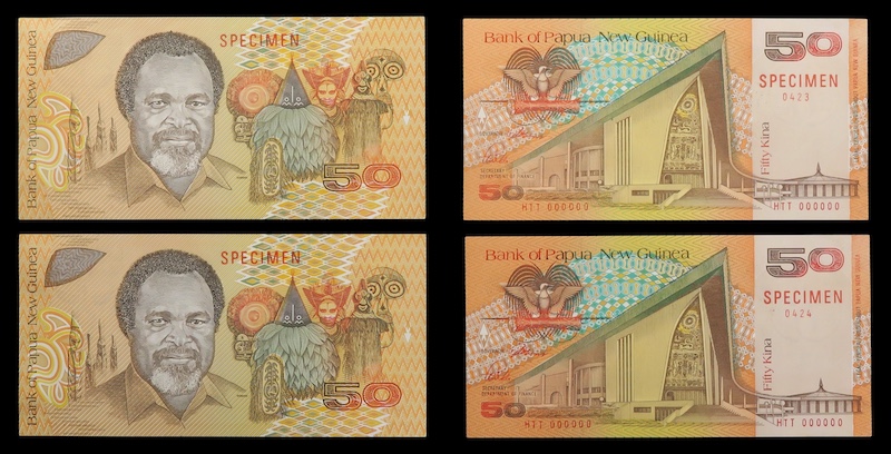Bank of papua new guinea 50 kina notes 1989