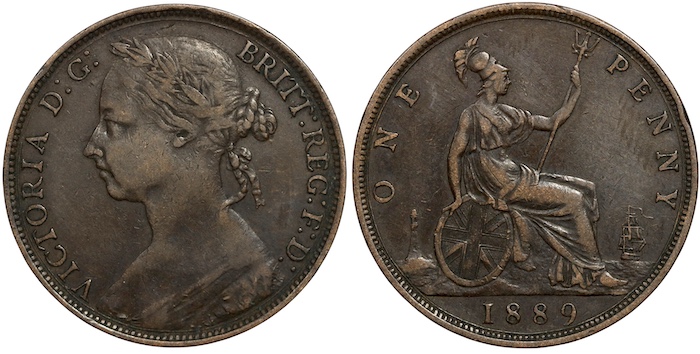 Queen victoria bronze penny 1889