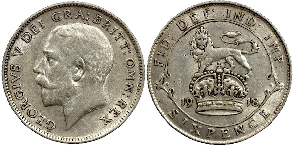 British 1918 sixpence