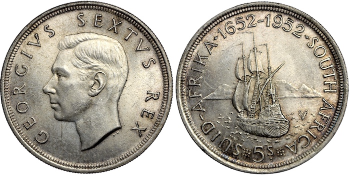 South africa five shillings 1952