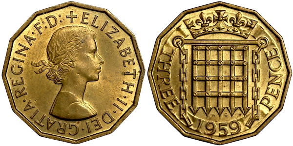 British threepence 1959 uncirculated