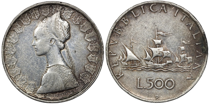 Italy 500 lira 1960 silver coin