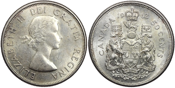 Canadian silver fifty cents 1962