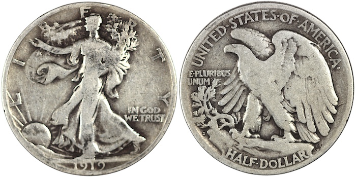 Liberty walking 1919s half dollar