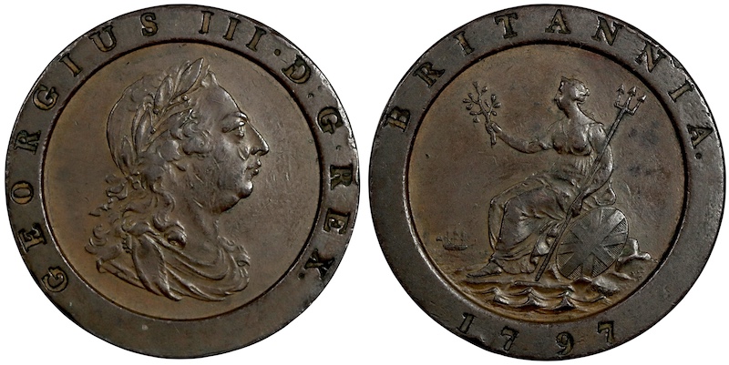 British cartwheel copper two penny 1797