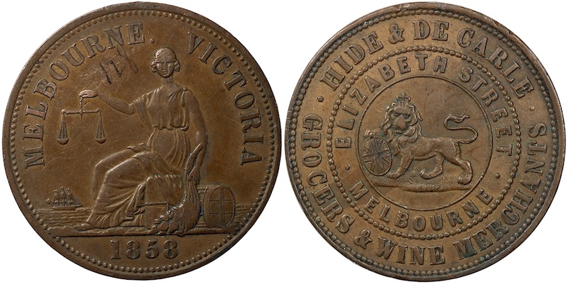 Australia token hide and de carle 1858