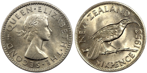 New zealand 1953 sixpence uncirculated