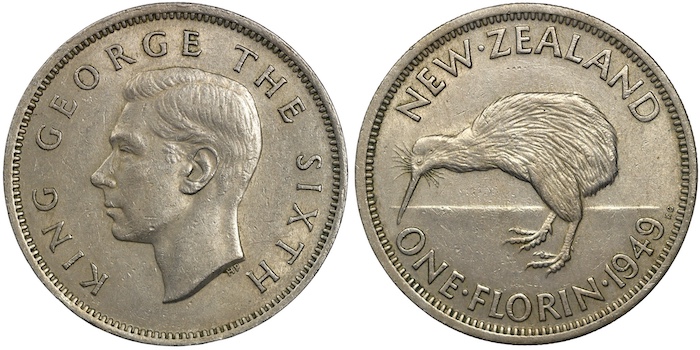New zealand 1949 florin